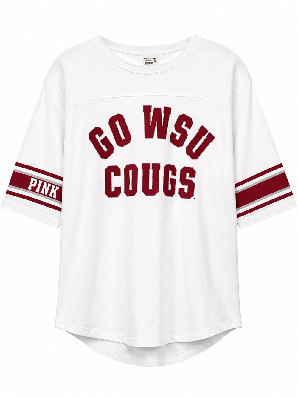 PINK Victoria's Secret White Short Sleeve 'GO WSU COUGS' Tee with Crimson Print